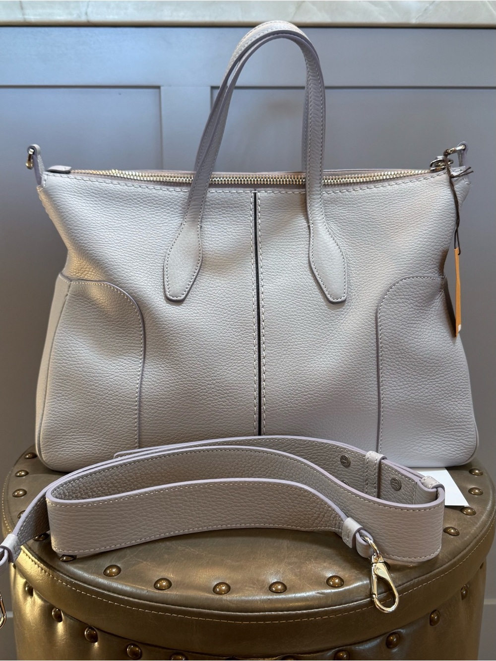 RARE** TOD’S Pebbled Leather Grey Weekender Bag Satchel Tote — NWT